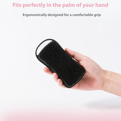 MtBoi 2 PC Silicone Body Scrubber, 2 in 1 Exfoliating Shower Bath Scrubber, Soft Silicone Loofah for Sensitive Skin, Shower Hair Scalp Massager, Easy to Clean, Lather Well (Grey&Black)