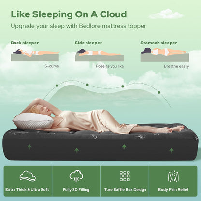 BEDLORE King Mattress Topper Viscose Derived from Bamboo, Thick Pillow Top Mattress Pad with Stretchable Pockets for 6"-18" Mattress, Soft Breathable Mattress Topper for Back Pain Relief(Dark Gray)