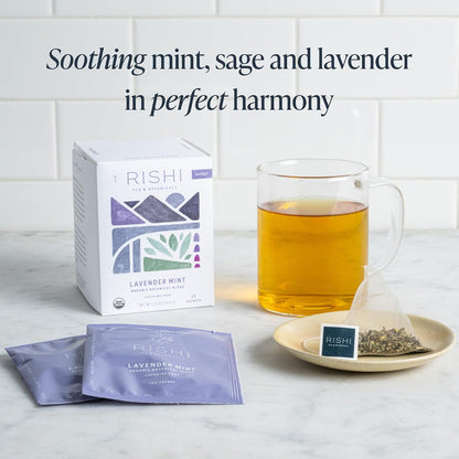 Rishi Tea Lavender Mint Organic Herbal Sachet Tea Bags, Caffeine Free, 15ct