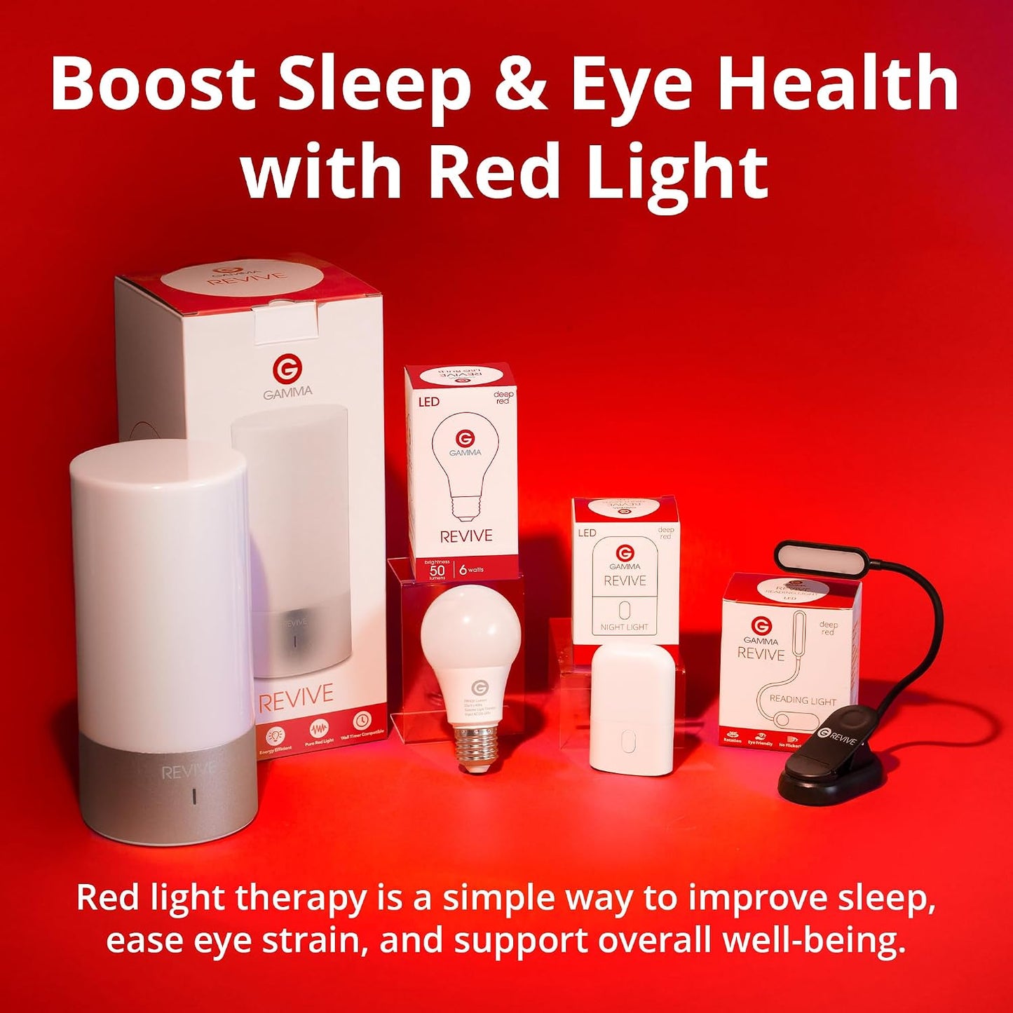 Revive - 670nm Red Night Light (2 Pack) by Gamma - Sleep Therapy - Melatonin Promoting Natural Sleep Aid