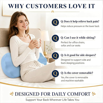 Fledano Lumbar Pillow for Sleeping, Lumbar Support Pillow for Bed for Back Pain Relief, Memory Foam Lower Back Pillow for Bed, Back Support Pillow for Side & Back Sleepers, Washable Cover