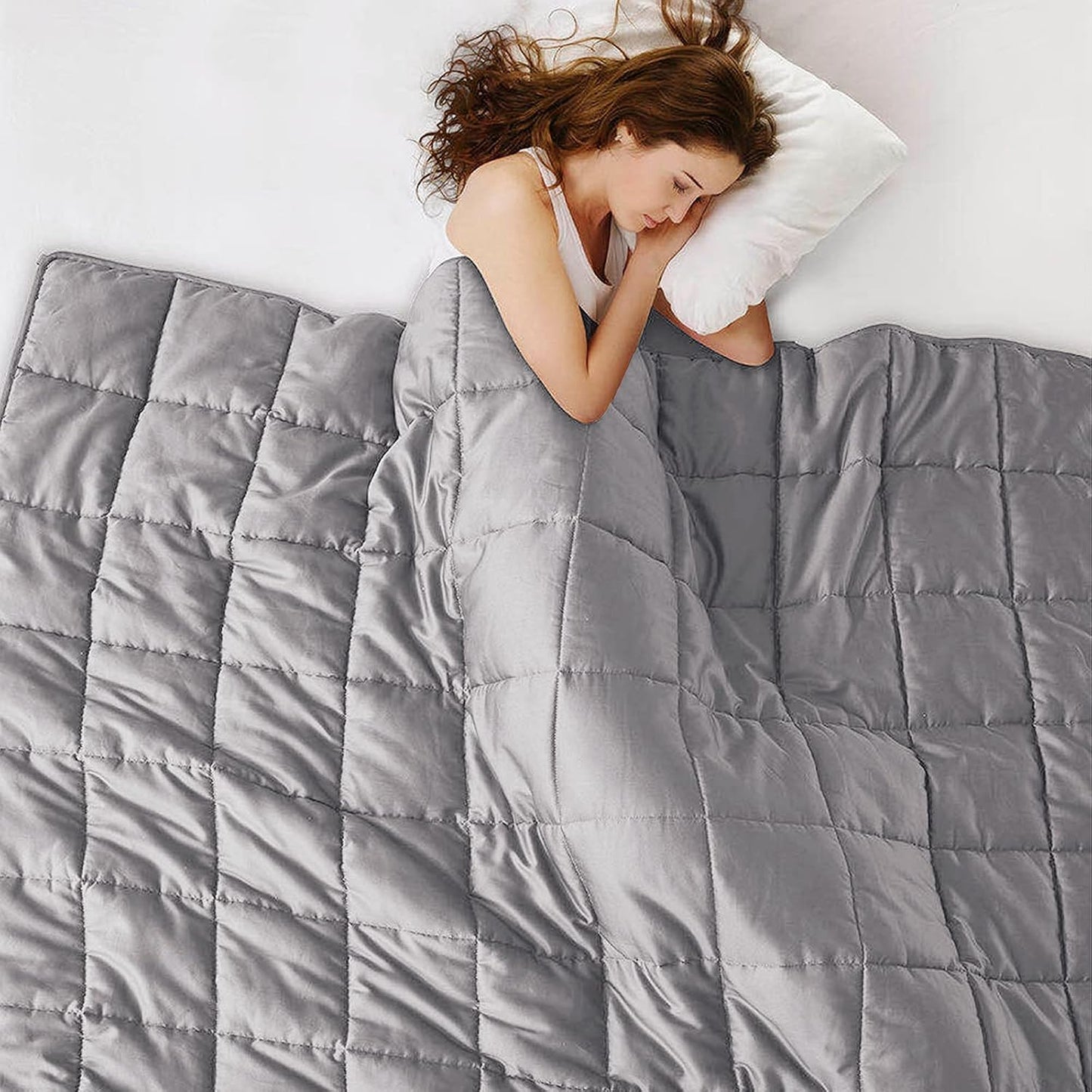 L'AGRATY Weighted Lap Pad 7lb: Small Weighted Blanket for Adults - Cooling Portable Travel Blanket for Relaxation Sleeping - Washable All-Season (29" x 24")