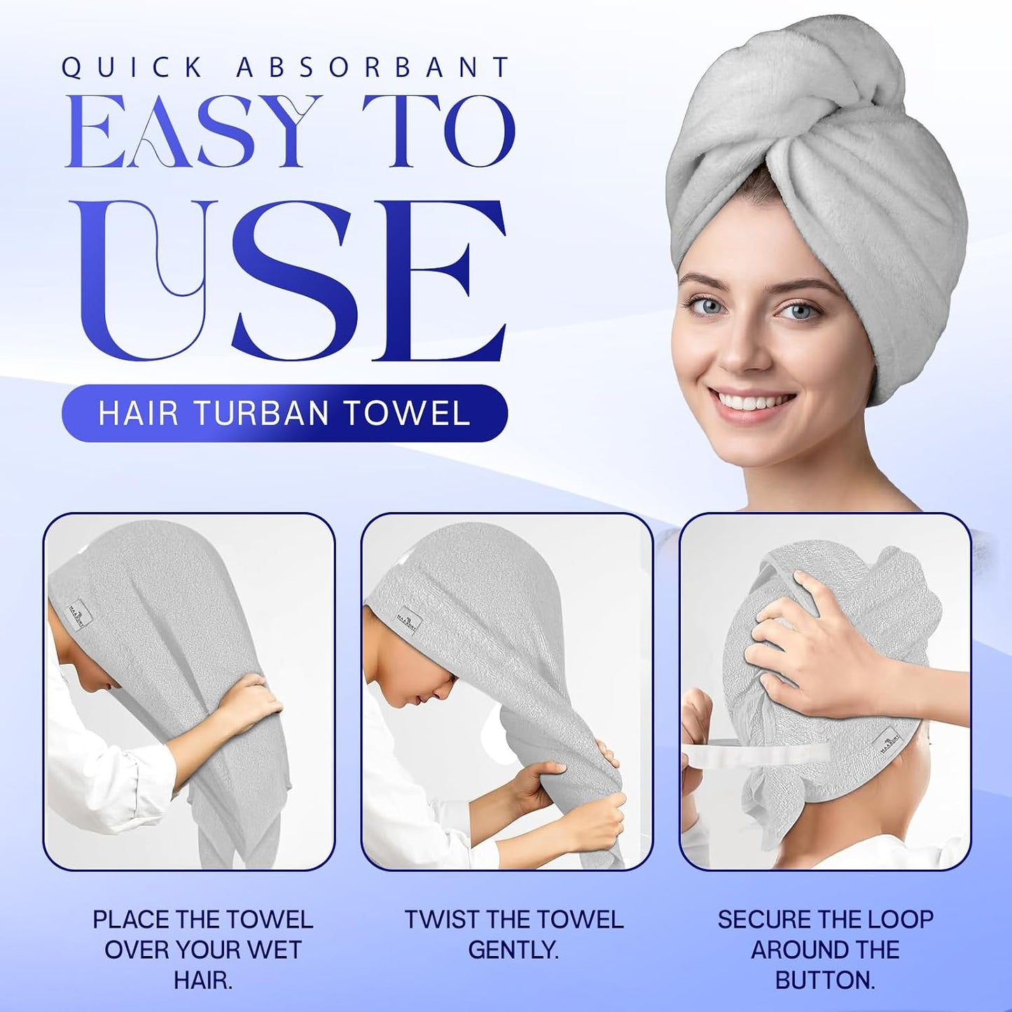 Lili&James 100% Cotton Hair Towel Wrap for Women & Kids – 420 GSM Quick Dry Hair Turban with Double Button Loop, Anti Frizz Non Microfiber Hair Drying Towel for Curly, Long & Thick Hair (Lilac)