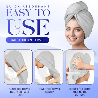 Lili&James 100% Cotton Hair Towel Wrap for Women & Kids – 420 GSM Quick Dry Hair Turban with Double Button Loop, Anti Frizz Non Microfiber Hair Drying Towel for Curly, Long & Thick Hair (Lilac)