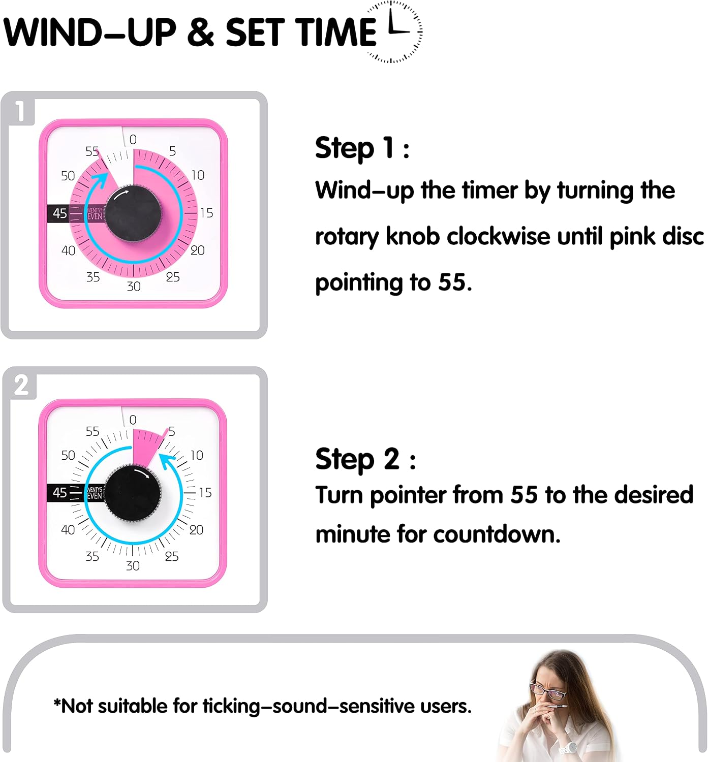 Visual Timer 7.5 inch; 60 Minute 1 Hour Countdown Timer for Kids Classroom Teaching Tool Home Office Meeting, Mechanical Countdown Clock for Exam Time Management Magnetic, Navy Blue with Colorful Disc