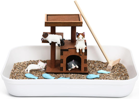 CypherX Cat Zen Garden for Desk, Mini Zen Garden Kit with Sand Tray, Cute Desk Decor for Office Cubicle, Relaxing Sand Tray Therapy Kit for Cat Lovers