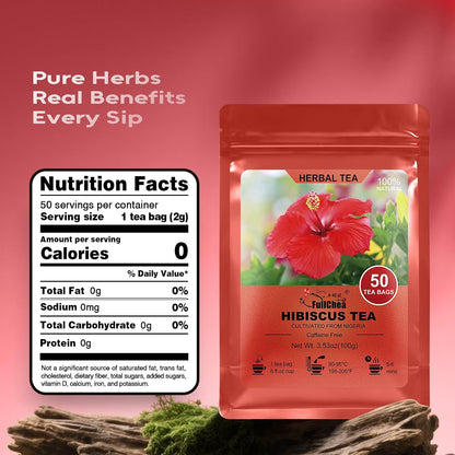 FullChea Hibiscus Tea Bags, 50 Counts, Flor De Jamaica, Non-GMO