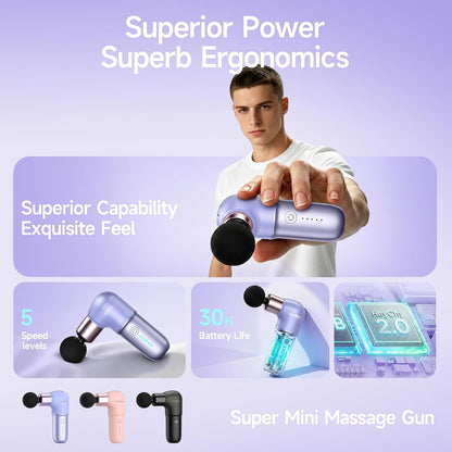 HEYCHY Super Mini Massage Gun, Deep Tissues Percussion Muscle Massager | Compact Sports Travel Massage Gun, FSA Eligible Portable Massager Gun for Her Him, Handheld Massager Gun HSA Eligible Black