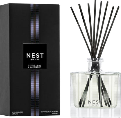 NEST New York Reed Diffuser, Bamboo - 5.9 fl oz - Fragrance for Up to 90 Days - Reusable, Refillable Glass Holder - Includes 8 All-Natural Reed Sticks - Flame Free
