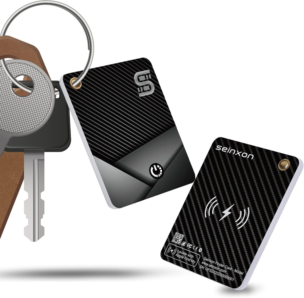 SEINXON Wallet Tracker (iOS Only) IP68 Thin Item Finder Card Luggage Located Bluetooth Works with Apple Find My APP & Network - Wireless Charger (Slim)