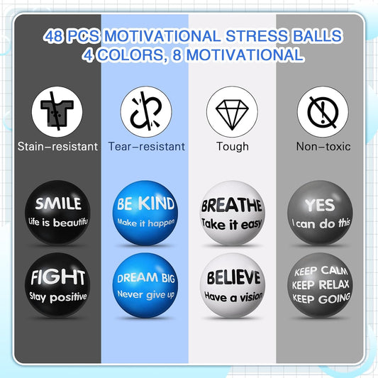 Liliful 100 Pcs Motivational Stress Balls Bulk Inspirational Squeeze Balls for Adults Anxiety Relief Fidget Toys Office Employee Gifts Classroom Rewards 2.2 Inch (Bright Colors)