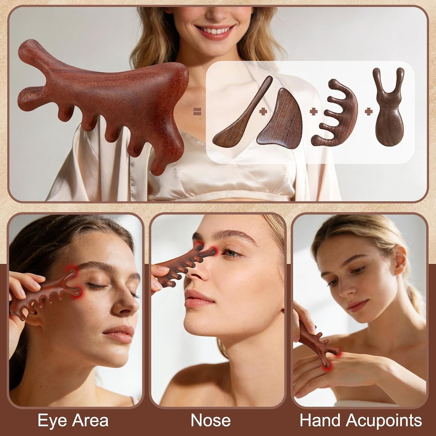 ProSuites 3 Pcs Wooden Head Scalp Massager Comb, Head Massage Tool for Relaxation Hair Gua Sha Comb