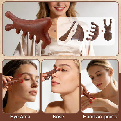 ProSuites 3 Pcs Wooden Head Scalp Massager Comb, Head Massage Tool for Relaxation Hair Gua Sha Comb