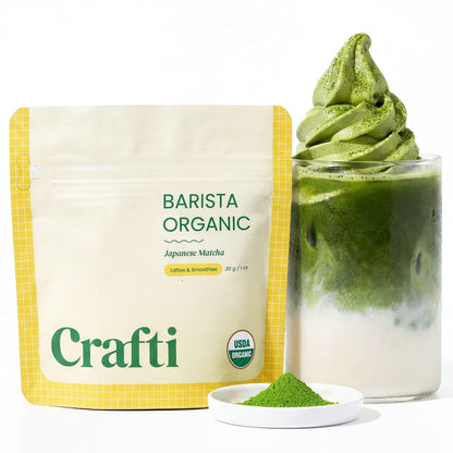 Crafti Ceremonial Grade Matcha Powder (Organic) - Unsweetened Authentic Japanese Daily Matcha Green Tea Powder from Uji, Kyoto for Barista-Grade Lattes (30g / 1.06oz)