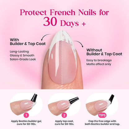 Beetles Press On Nail Kit-Short Square French Tip Press On Nails, 150Pcs Pink French Nail Tips with Nail Glue & Remover Builder Top Coat Nail Lamp, All-in-One DIY Fake Nails Gift for Women