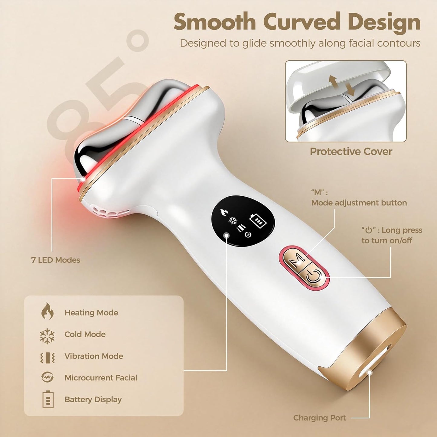 Red Light Therapy for Face, Electric Gua Sha Facial Massager, Microcurrent Facial Device for Tightening & Lifting, Warm Compress for Better Skincare Absorption & Cold Compress for Depuffing