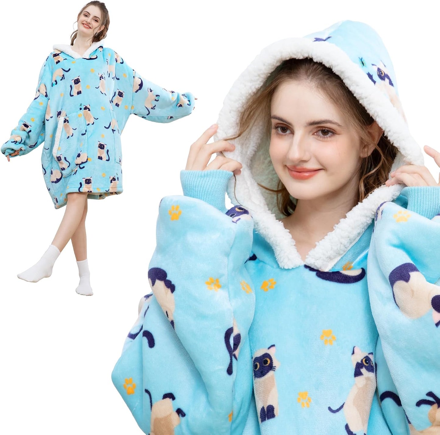 Kipswiza Wearable Blanket Hoodie Gifts for Women and Men, Oversized Cozy Warm Flannel Sherpa Hooded Blankets Sweatshirt with Giant Pockets for Adult and Teens, Dark Gray