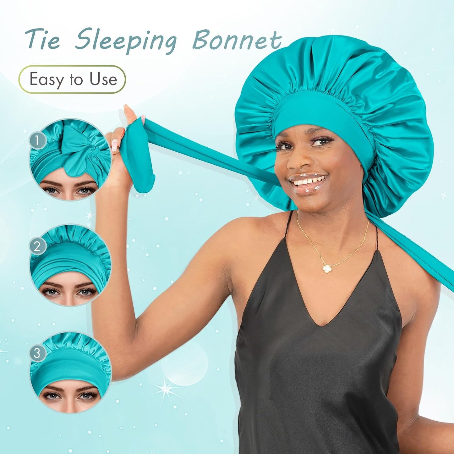 BONNET QUEEN Silk Bonnet for Sleeping for Women Satin Bonnet Night Cap for Curly Hair with Tie Band, Single Layer, Cream Pink