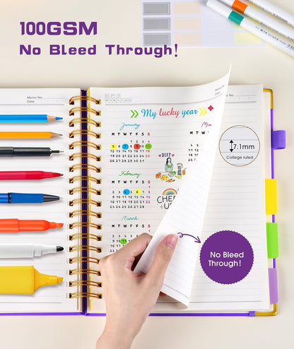 Hardcover Spiral Notebook journal with Removable Dividers Tabs, 300 Pages Leather 5 Subject Notebook College Ruled, 8"x10" Large B5 Notebooks for Work School Note taking, Lined Journal for Women,Black