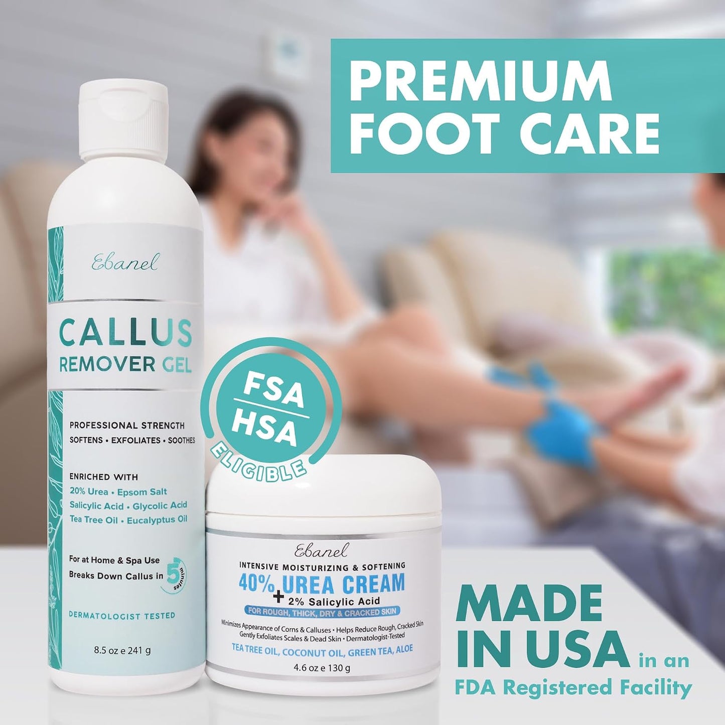 Ebanel Salon Grade Callus Remover for Feet with 20% Urea, Pedicure Gel Peel