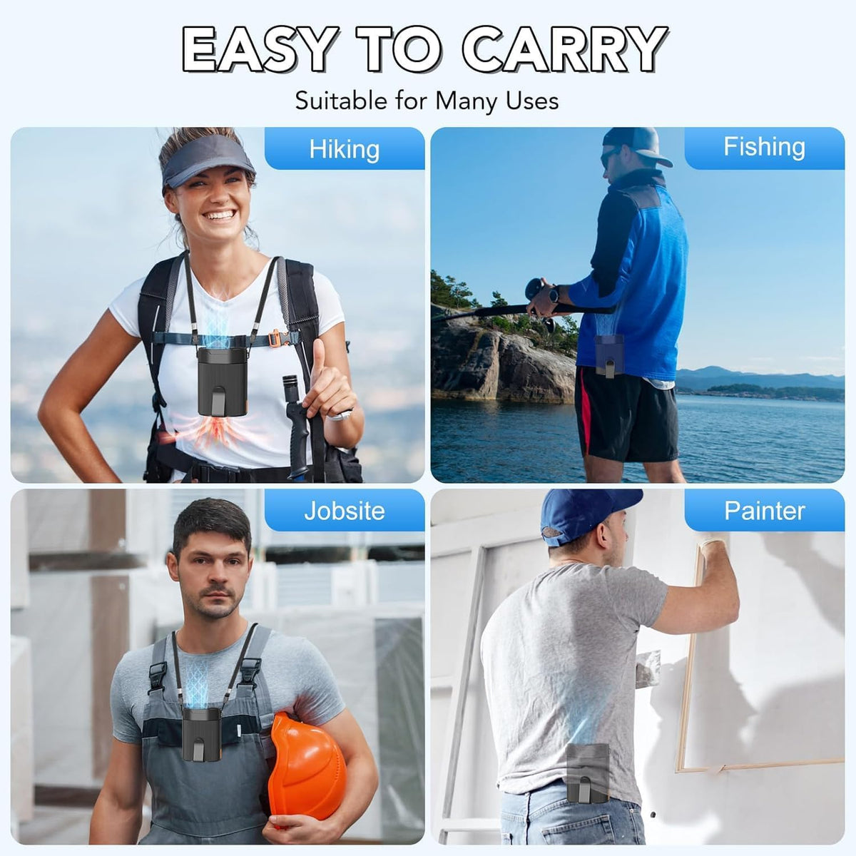 Portable Waist Fan, Rechargeable 3000mAh Battery, 25H Runtime, 6600RPM Turbo Dual Clip, 4 Speeds Adjustable, Belt Fans for Hiking, Riding, Fishing, Hands-Free Hanging Fan Gifts for Worker