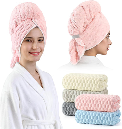 REDKISS 3 Pack Microfiber Hair Towels - Extra Large Hair Towel Wrap for Women, 24x42 inch Hair Towels with Elastic Strap, Super Soft Hair Drying Towels for Long, Thick, Curly Anti Frizz Turbans