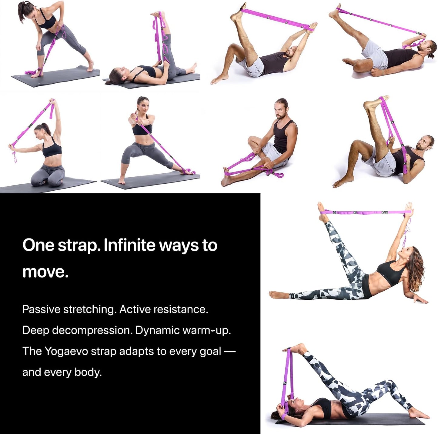 YogaEVO Stretching Strap with Loops for Physical Therapy — Yoga Strap & Resistance Band in One — Flexibility & Back Recovery — HD Video Routines Included