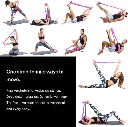 YogaEVO Stretching Strap with Loops for Physical Therapy — Yoga Strap & Resistance Band in One — Flexibility & Back Recovery — HD Video Routines Included