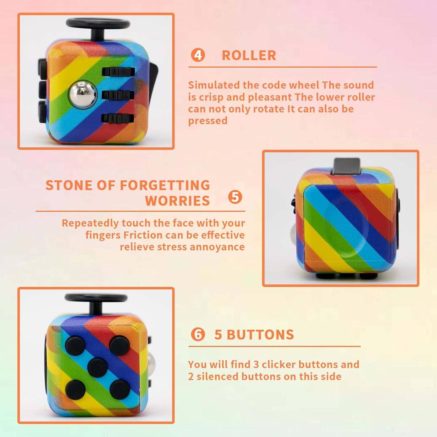 Fidget Cube for Adults, 4-Pack Cube Fidget Anxiety Relief, Silent & Audible Fidget Cube for Anxiety Relief, Handheld Sensory Toy for ADD/ADHD/OCD, Focus & Relaxation