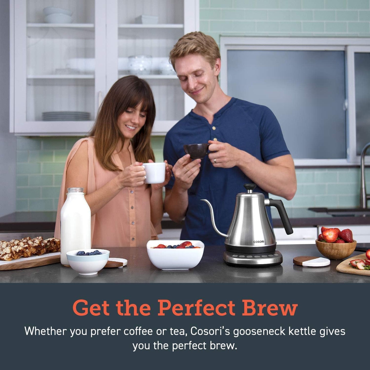 Cosori Electric Gooseneck Kettle Smart Bluetooth with Variable Temperature Control, Pour Over Coffee & Tea, 100% Stainless Steel Inner Lid & Bottom, Quick Heating, Matte Black