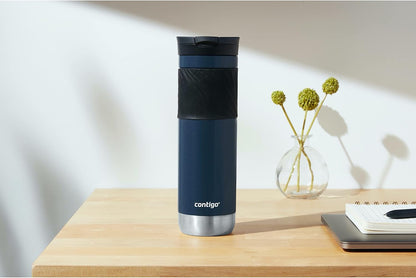 Contigo SNAPSEAL Insulated Stainless Steel Travel Mug with Grip 20oz. Blue Corn Transparent Satin & Midnight Berry