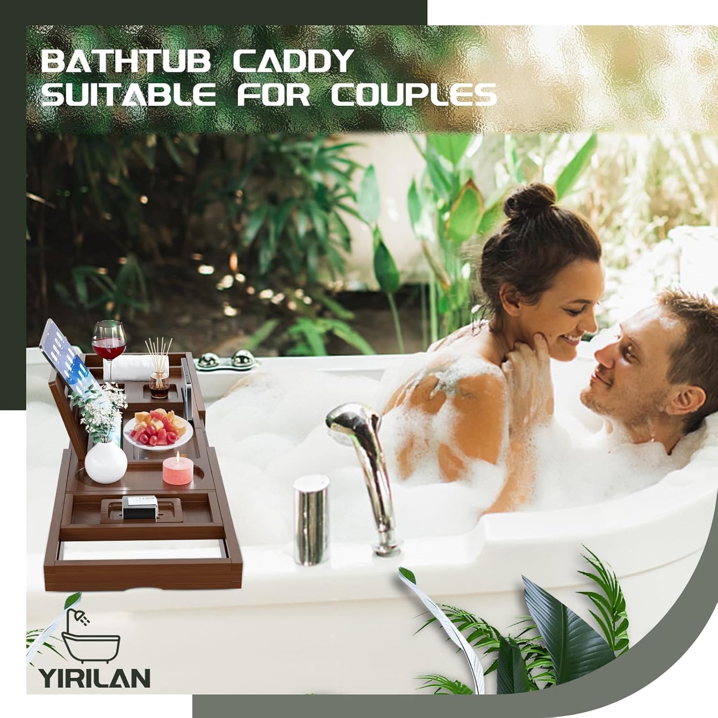 Bamboo Bathtub Tray Caddy,Premium Bathtub Tray Caddy, Expandable Bath Tray,Gifts for Women,Black