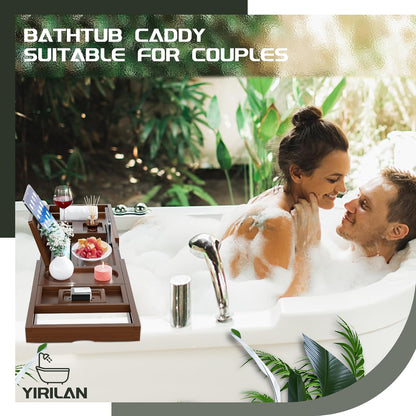 Bamboo Bathtub Tray Caddy,Premium Bathtub Tray Caddy, Expandable Bath Tray,Gifts for Women,Black