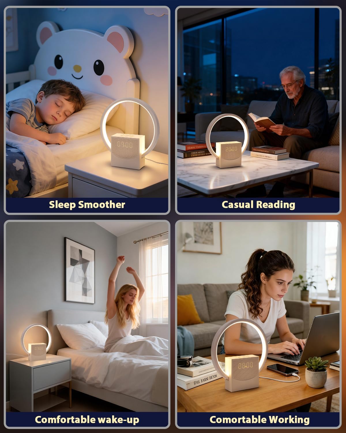 Wake Up Light Sunrise Alarm Clock for Heavy Sleepers Adults,White Noise Sound Machine with 8 Natural Sounds,Digital Alarm Clock with 3-Level Lighting,30/60/90 Timer,Snooze,USB Charger Port
