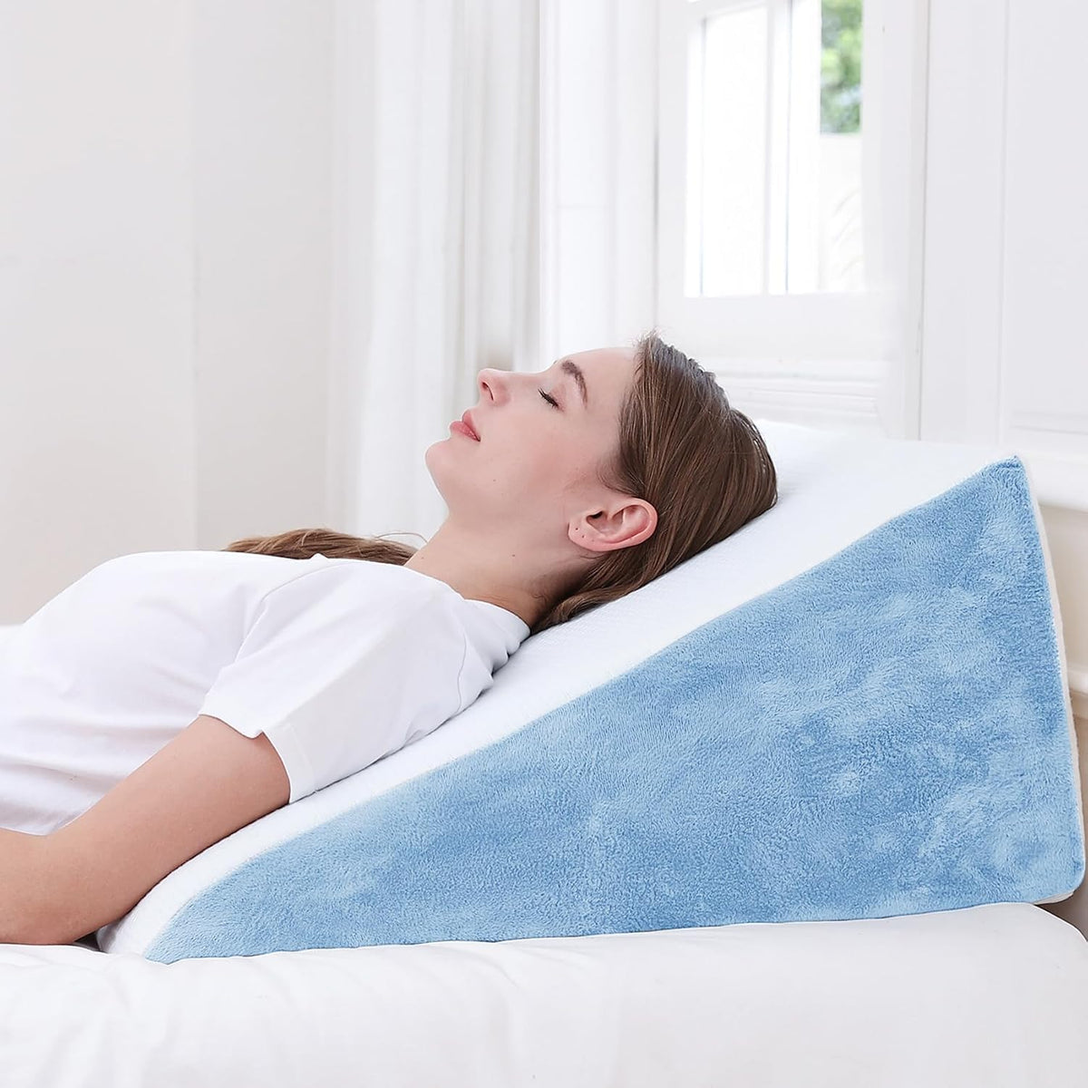 Sasttie Wedge Pillow 24x24x12 inch, Memory Foam Bed Wedge, Cool Grey