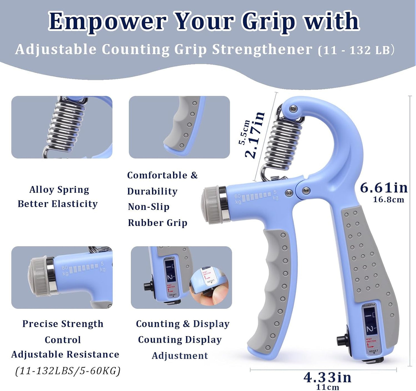 CYFIE Grip Strength Trainer Kit with Adjustable Resistance 10 - 132 Lbs, Forearm Exerciser, Finger Stretcher, Stress Ball, Forearm Strengthener for Workout wuth Storage Bag, Muscle Building and Recovery