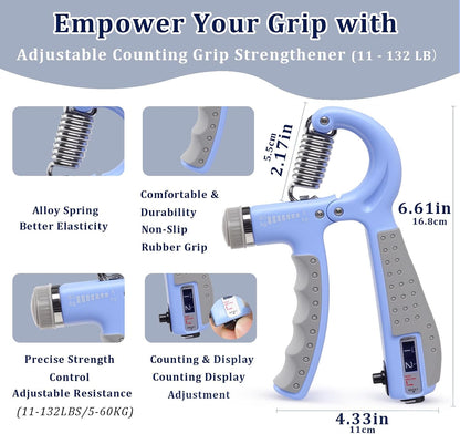 CYFIE Grip Strength Trainer Kit with Adjustable Resistance 10 - 132 Lbs, Forearm Exerciser, Finger Stretcher, Stress Ball, Forearm Strengthener for Workout wuth Storage Bag, Muscle Building and Recovery