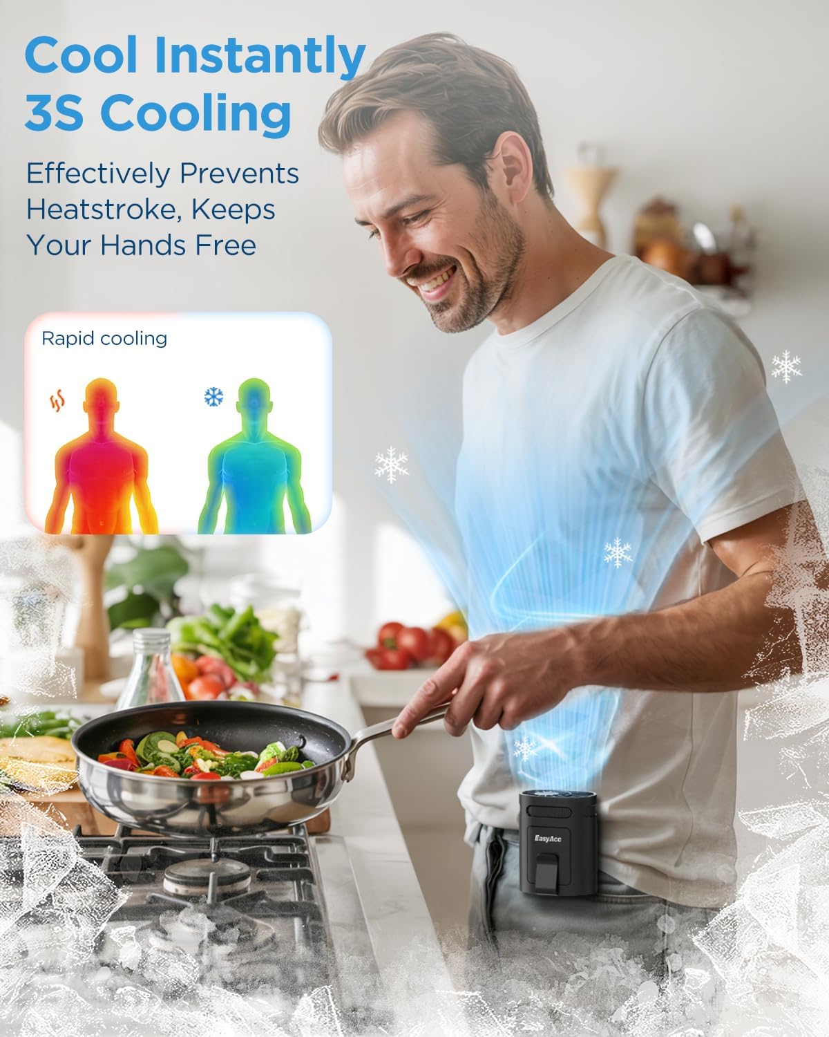 EasyAcc Portable Waist Fan, 4-in-1 Wearable Personal Fan with Dual Clip, Neck Fan & Desk Fan, 4 Speeds Powerful Turbo Airflow, Rechargeable USB-C Belt Fan for Outdoor Work, Camping, Travel