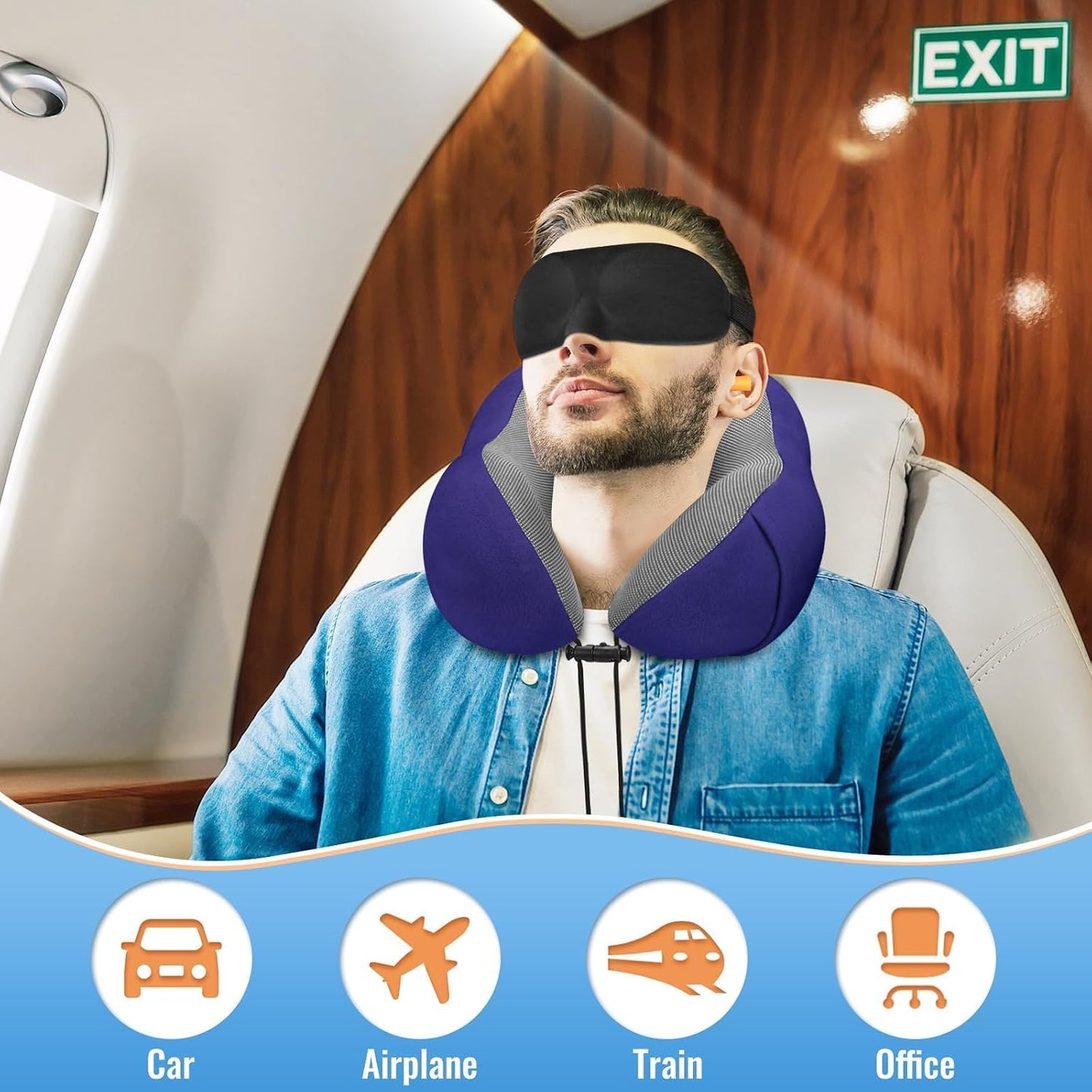 CloudBliss Travel Pillow for Airplane, Memory Foam Neck Pillow for Travel, Compact Flight Pillow with Eye Mask, Earplugs, Carry Bag, Travel Neck Pillow for Long Flight Sleep, Plane Accessories, Black