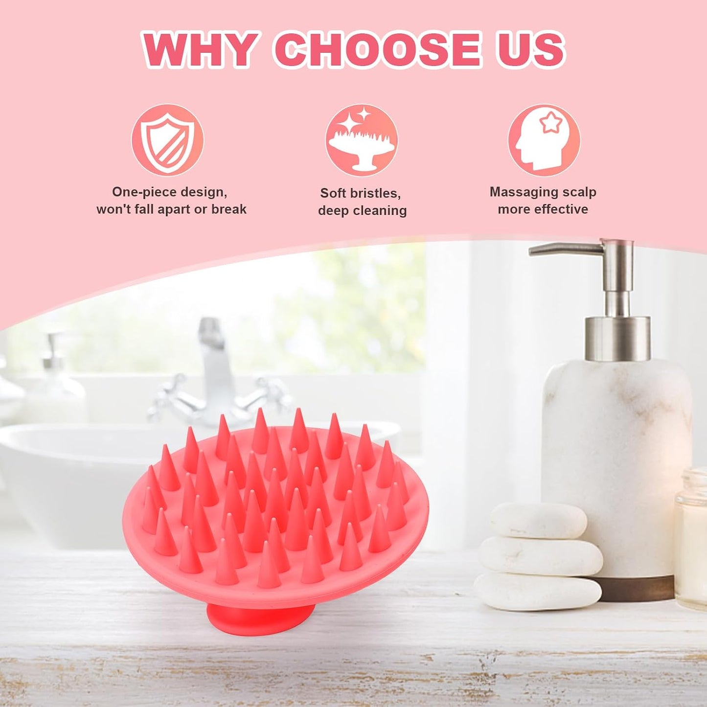 Meartchy Silicone Scalp Massager Shampoo Brush, Scalp Brush for Hair Growth & Dandruff Removal, Hair Scrubber Scalp Stimulator Exfoliator Brush with Soft Bristles for Wet Dry Scalp Care (Black)