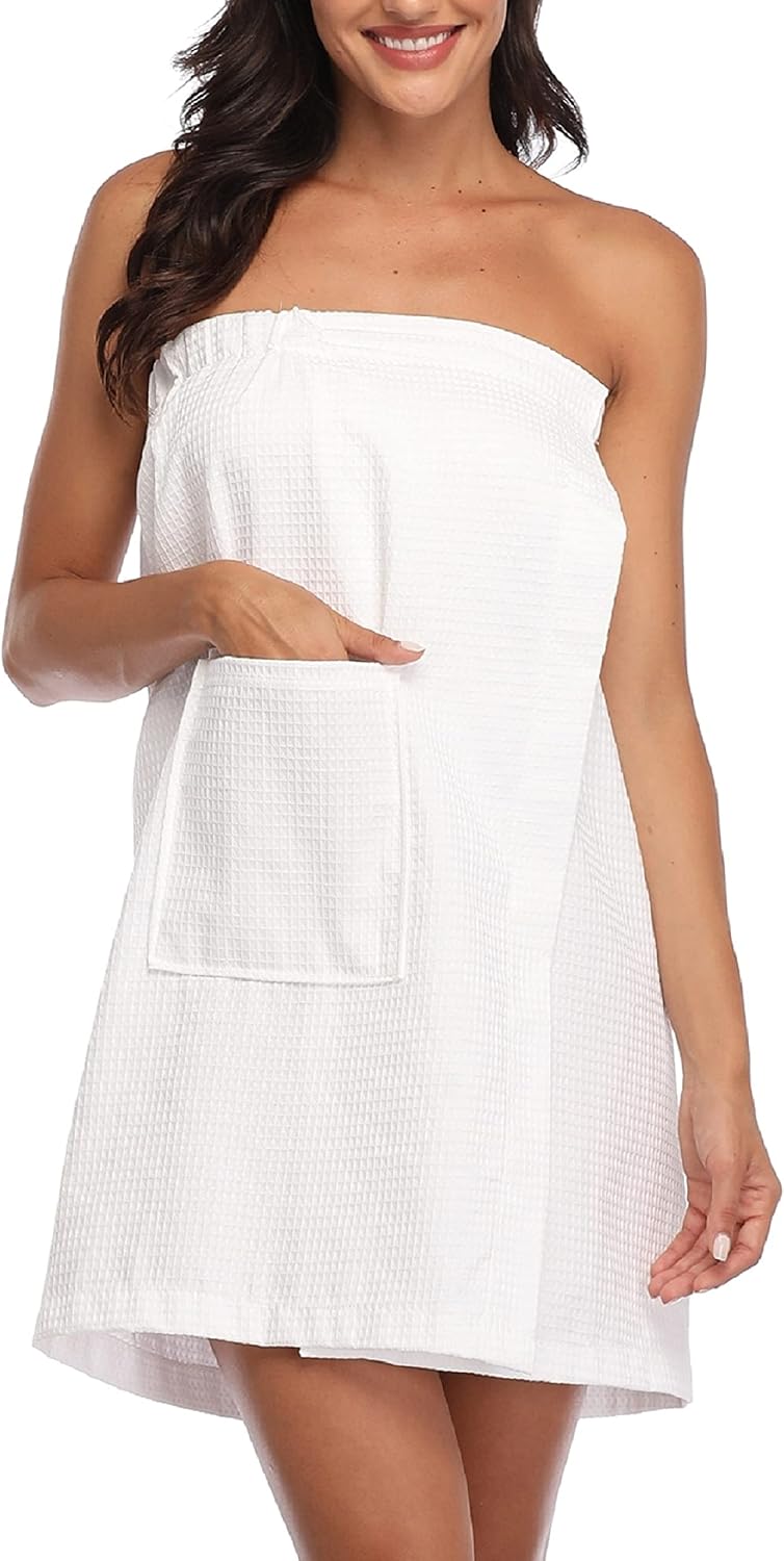 sunshinemall Women's Lightweight Bath Shower Wrap Waffle Spa Robes Bathrobe Quick Dry Cover Up with Adjustable Closure