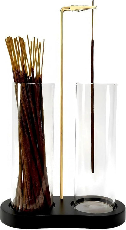 Green Glass Incense Holder, Colorful Incense Sticks Burner Holder with Storage,Hang Upside Down Incense Holder for Sticks with Glass Ash Catcher for Meditation Yoga Spa Room Decor (Green)