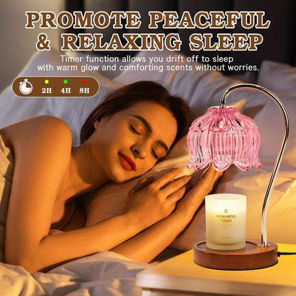 Funistree Flower Candle Warmer Lamp with Timer, Dimmable Candle Lamp Warmer, Christmas Birthday Gifts for Women Mom Her, Housewarming Home Decor, Lotus Wax Warmer for Yankee Candles - Lily Amber