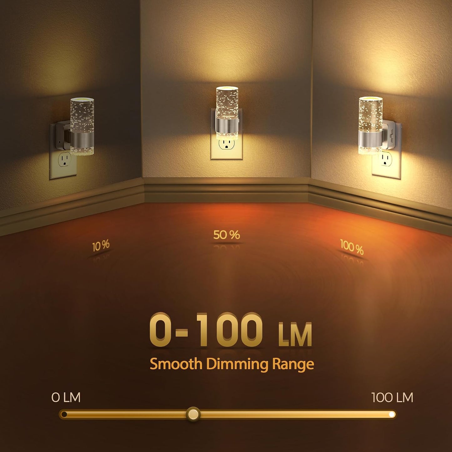 Briignite Night Lights Plug into Wall, Modern LED Night Light Plug in, Dusk to Dawn Sensor,Amber Night Light 0-100LM Adjustable Brightness, Dimmable NightLight for Hallway, Bedroom, Stairway, 2 Pack