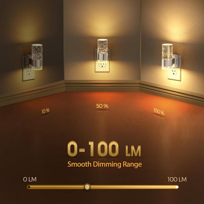 Briignite Night Lights Plug into Wall, Modern LED Night Light Plug in, Dusk to Dawn Sensor,Amber Night Light 0-100LM Adjustable Brightness, Dimmable NightLight for Hallway, Bedroom, Stairway, 2 Pack