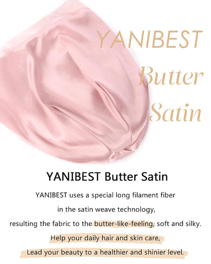YANIBEST Hair Cover Bonnet Satin Sleep Cap - Adjustable Stay on Silk Lined Slouchy Beanie for Night Sleeping Surgical Hats Pure Black