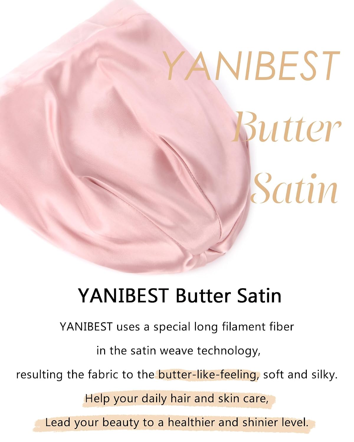 YANIBEST Hair Cover Bonnet Satin Sleep Cap - Adjustable Stay on Silk Lined Slouchy Beanie for Night Sleeping Surgical Hats Pure Black