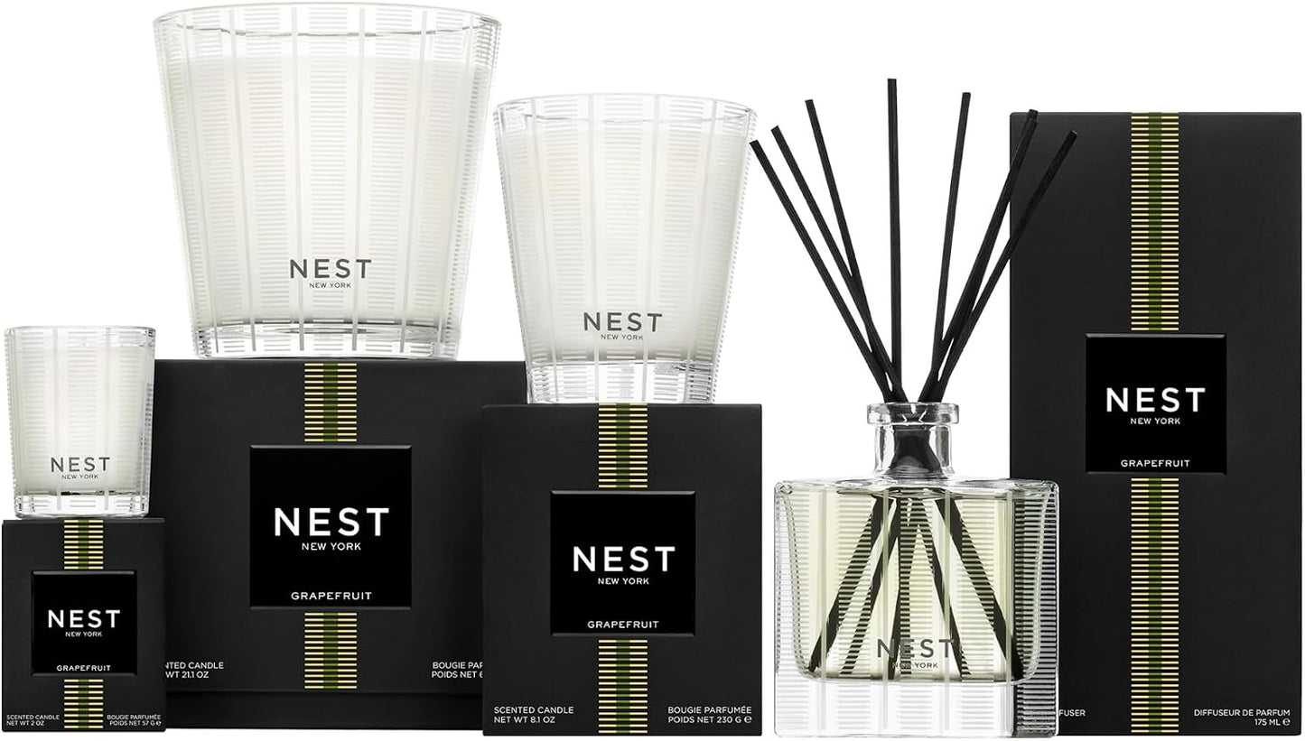 NEST New York Reed Diffuser, Bamboo - 5.9 fl oz - Fragrance for Up to 90 Days - Reusable, Refillable Glass Holder - Includes 8 All-Natural Reed Sticks - Flame Free