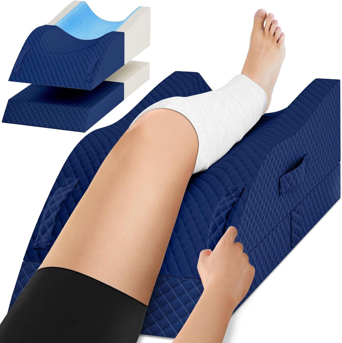 TranquilRelax Elevation Pillows for Leg After Surgery, Memory Foam Adjustable Wedge Pillow for Injury or Rest, Ankle Pillow for Sleeping Blood Circulation, Grey/Single Leg
