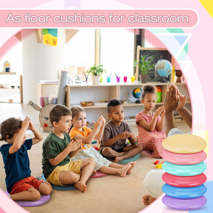 Amylove 6 Pcs Wiggle Seat Inflated Wobble Cushion for Sensory Kid 13 Inch Balance Disc Kids Flexible Seating Exercise Sensory Pad Chair Cushion for Classroom Office School (Bright)